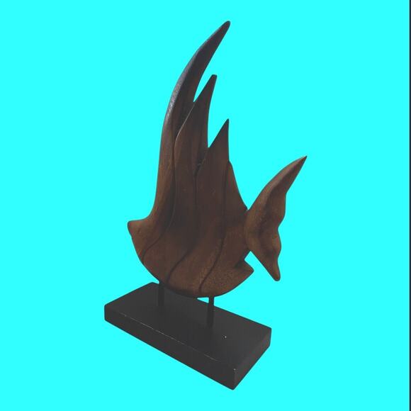 Carved Wooden Fish 13 Inches Mounted On Black Wooden Base - Picture 6 of 11